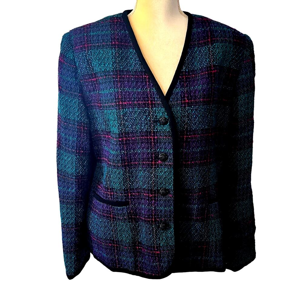 Koret Women's Tweed Multi Colored Wool Blend Multicolored Blazer Size 14